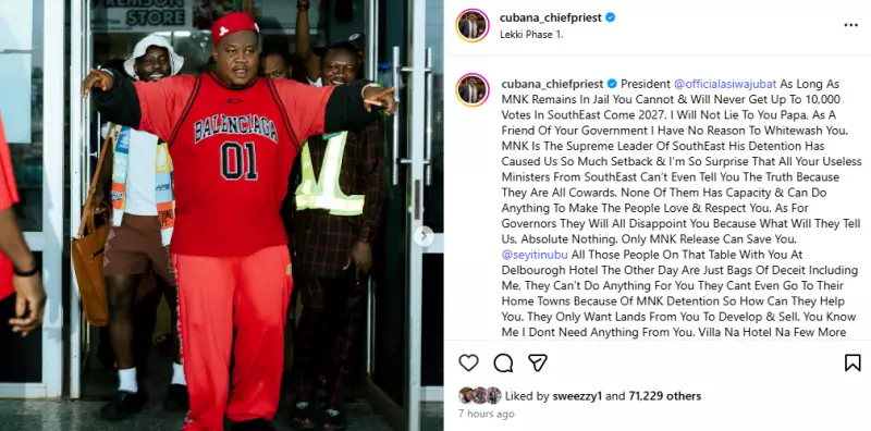 Cubana Chiefpriest Warns Tinubu: No SE Votes With Kanu in Jail