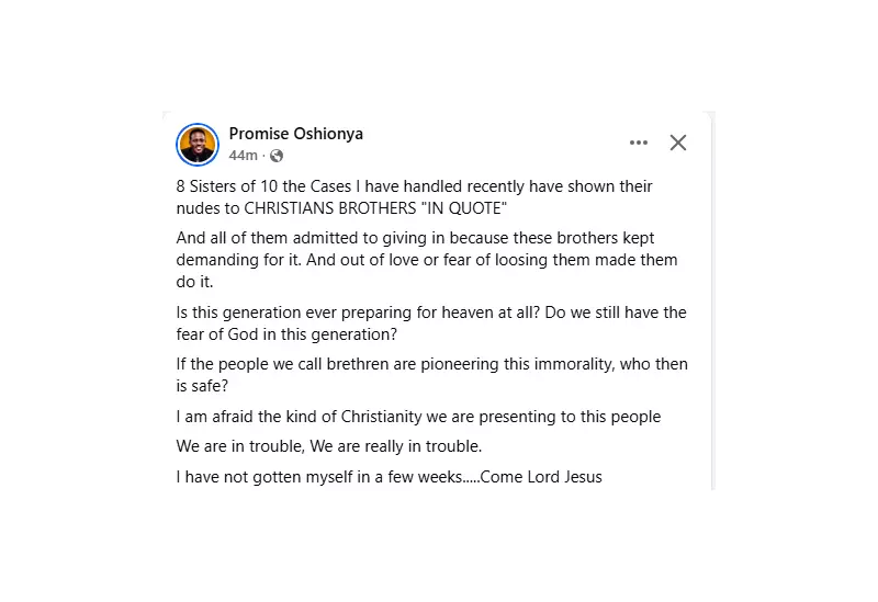 Nigerian Preacher Exposes 8 Christian Sisters Sending Nudes