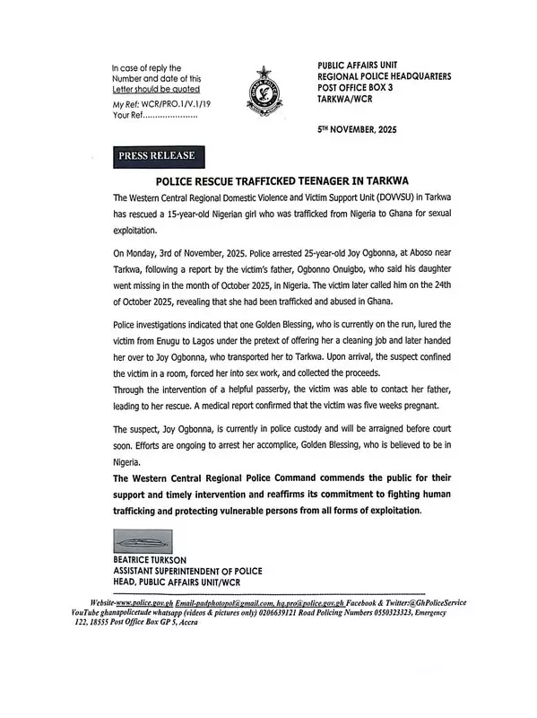 Nigerian Teen Rescued from S*x Trafficking Ring in Ghana - Police Operation Success