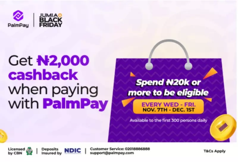 PalmPay & Jumia Black Friday: Get ₦2,000 Cashback Until Dec 1