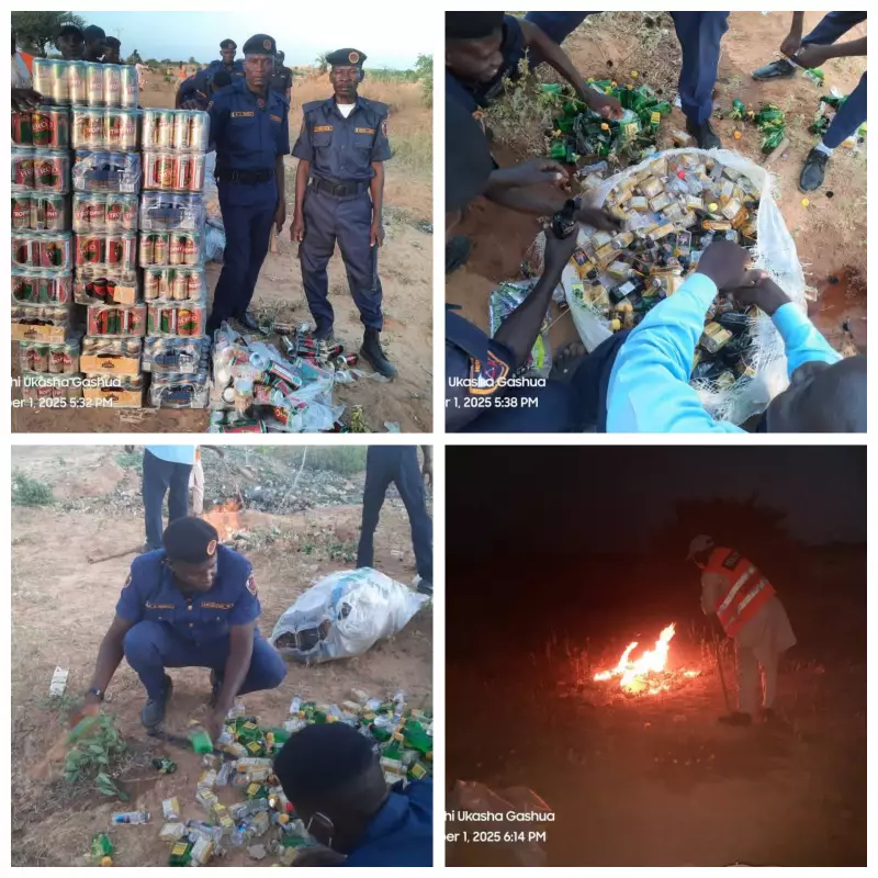 Yobe Hisbah Forces Unleash Fury: 8,700 Bottles of Alcohol Destroyed in Public Showdown!