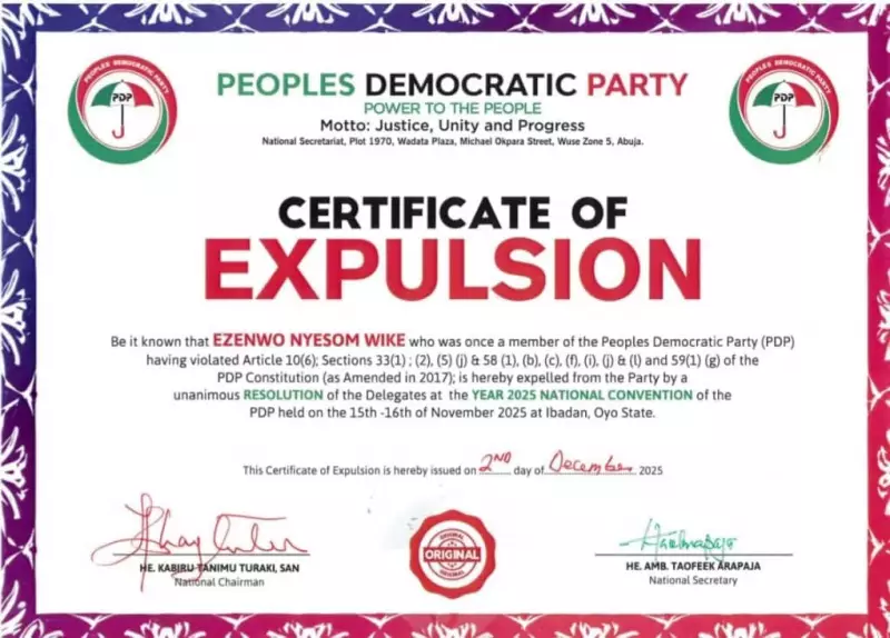 PDP Issues Expulsion Certificates to Wike, Fayose, 9 Others