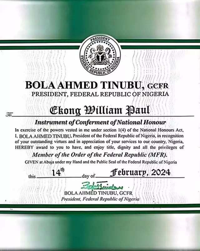 President Tinubu Confers MFR Honour on Ex-Super Eagles Captain William Troost-Ekong
