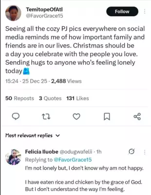 Nigerian Woman's Tweet: "I Ate Rice and Chicken But Still Feel Unhappy"