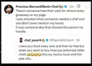 Nigerian Chef Calls Out 'Freebie' Culture After Recipient Fails to Recommend Her Brand