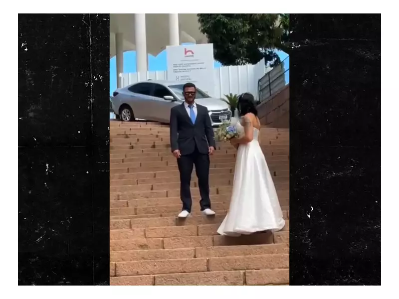 Car Crashes Wedding Photoshoot on Cathedral Stairs in Brazil