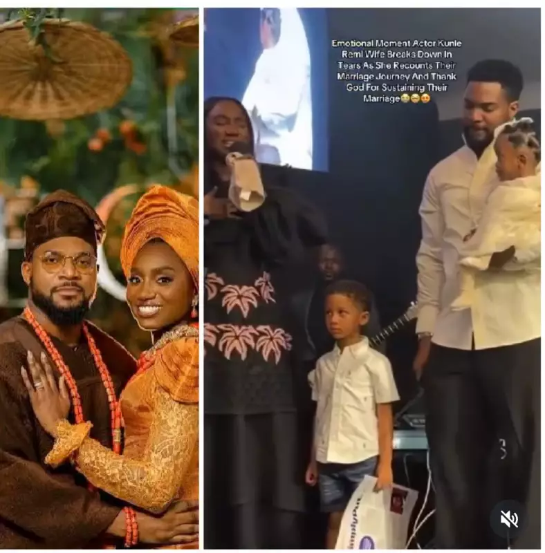 Kunle Remi's Wife Breaks Down in Church, Reveals Marriage Test During Pregnancy