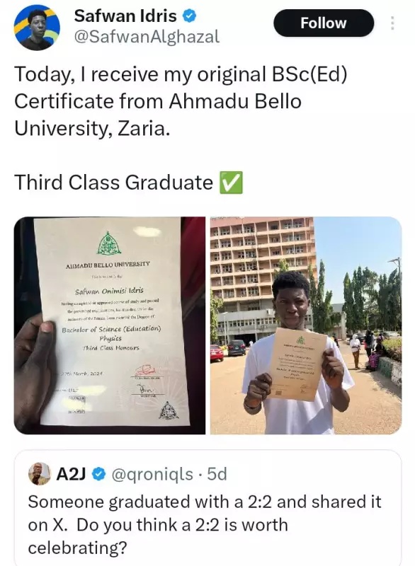 Nigerian Graduate Celebrates Third Class Degree, Inspires Others