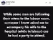 Nigerian Woman Recalls Man's Shocking Request to Skip Wife's Labor for Party