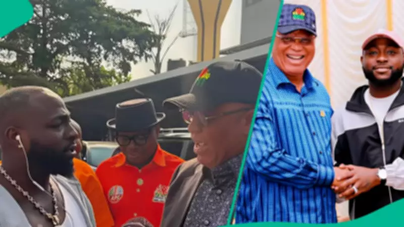 Davido's Casual Interaction With Akwa Ibom Governor Sparks Debate on Social Etiquette
