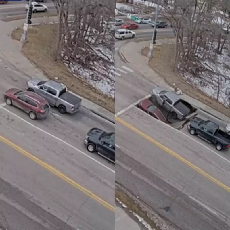Dramatic Sinkhole Swallows Two Cars at Omaha Intersection, Drivers Unharmed