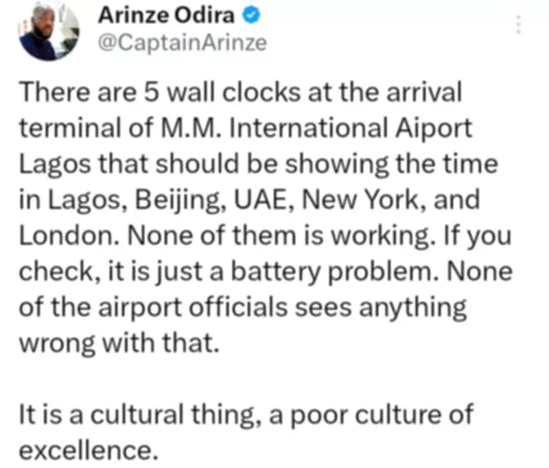 Lagos Airport's International Time Clocks Non-Functional, Pilot Criticizes Culture