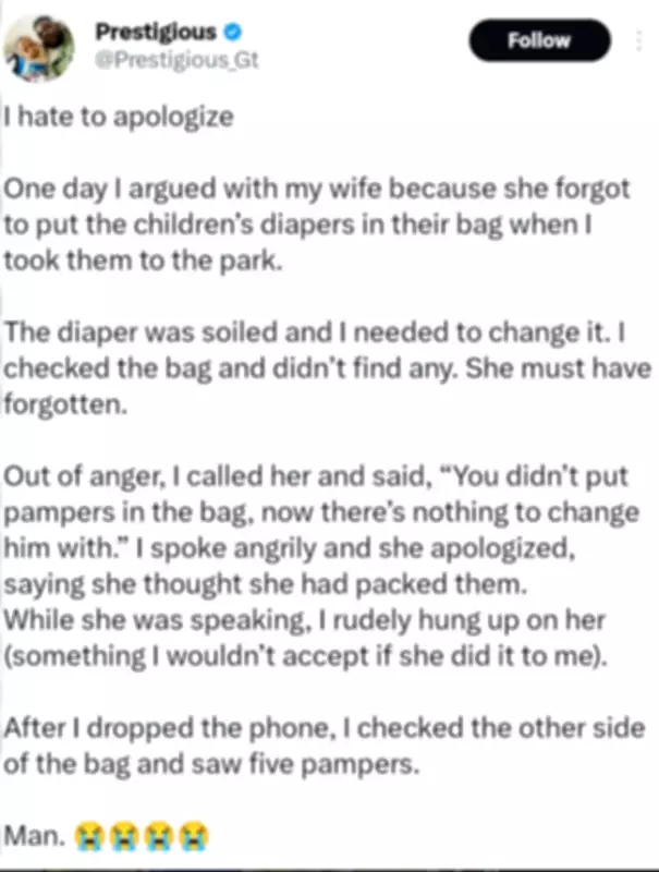 Man's Angry Outburst Over Missing Diapers Ends in Humorous Apology