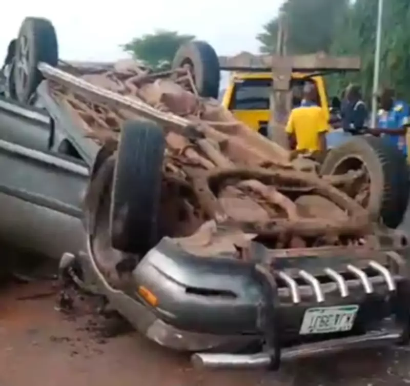 Mother and Son Survive Terrifying Lagos Car Crash as Lexus SUV Overturns Multiple Times