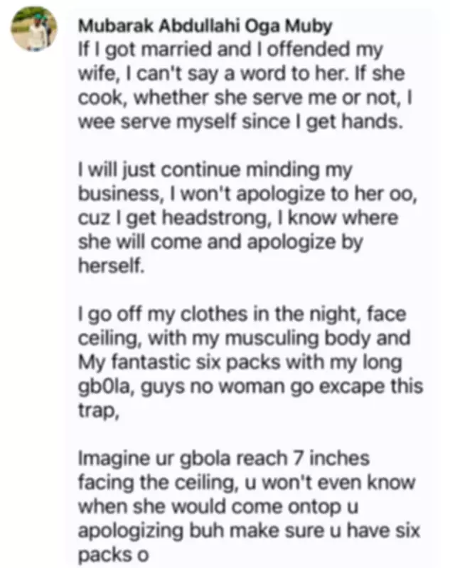 Nigerian Man Declares He Won't Apologize to Wife, Will Use Physical Attributes Instead