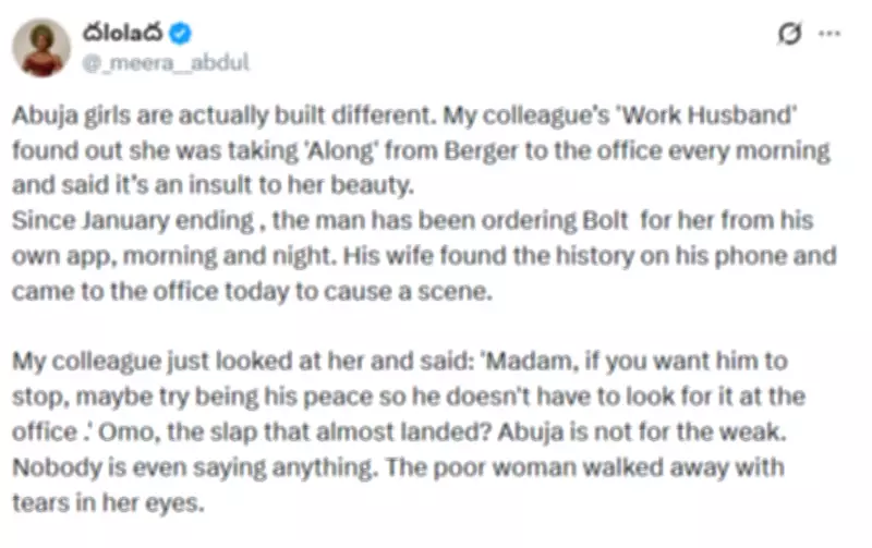 Office Drama in Abuja: Wife Confronts Husband's Colleague Over Bolt Ride History