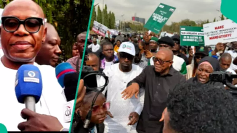 Rotimi Amaechi Joins Abuja Protest Demanding Real-Time Electronic Transmission of Election Results