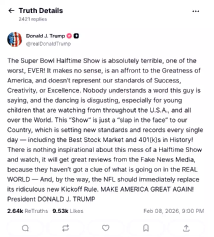 Trump Criticizes Bad Bunny's Super Bowl Halftime Show as 'Worst Ever' Performance