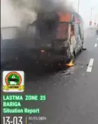 Commercial Bus Erupts in Flames on Third Mainland Bridge, Causes Major Traffic Gridlock