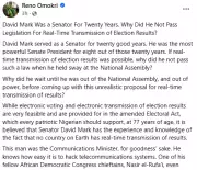 Reno Omokri Counters David Mark on Real-Time Election Results Transmission