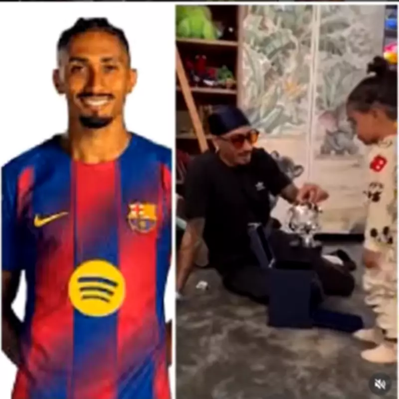 Barcelona's Raphinha Returns Home with MVP Award, Surprises Daughter