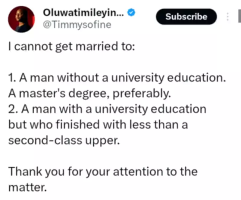 Nigerian Lady Declares Strict Educational Criteria for Marriage Partner