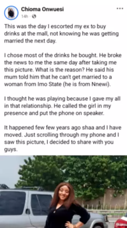 Nigerian Lady Recalls Escorting Ex to Mall Before His Surprise Wedding