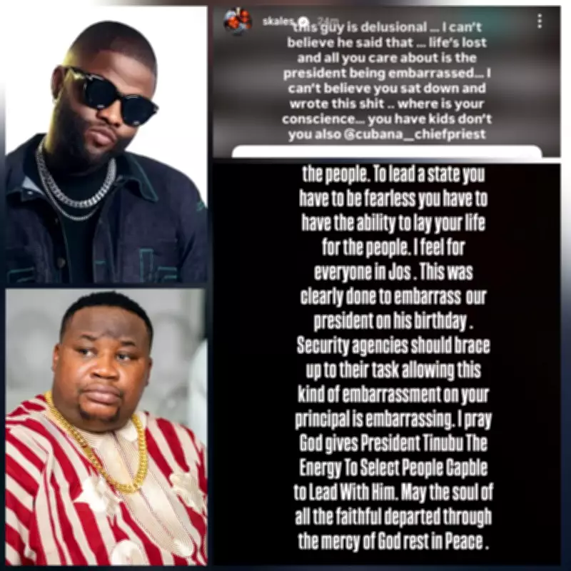 Singer Skales Slams Cubana Chief Priest Over 'Delusional' Jos Killings Comment