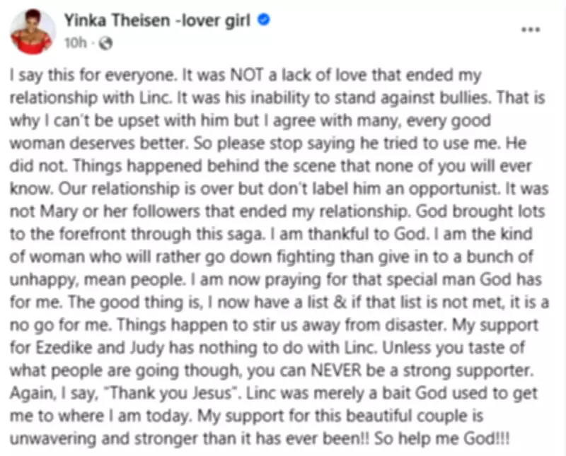 Yinka Theisen Reveals Why Relationship with Linc Edochie Ended: Not Love, But Bullying
