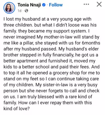 Nigerian Widow Pens Heartfelt Tribute to In-Laws for Unwavering Support