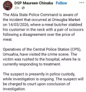 Butcher Stabs Customer in Neck Over Meat Price Dispute in Umuahia Market