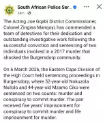 South African Court Sentences Wife and Ex-Lover to Life for Husband's Murder