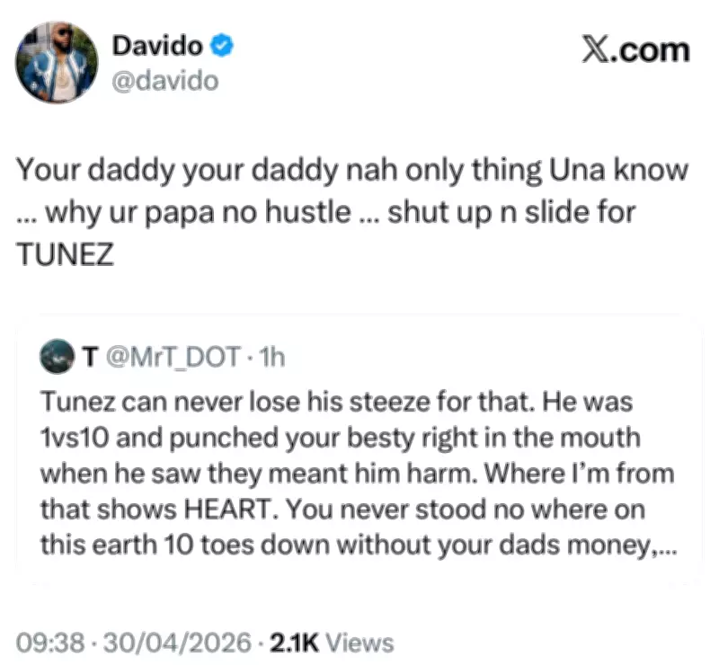 Davido Claps Back at Fan Who Dragged Him While Defending DJ Tunez