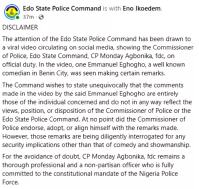 Edo Police Deny Endorsing Governor’s Aide’s Threat to Hand Over ADC Members, Insult Peter Obi