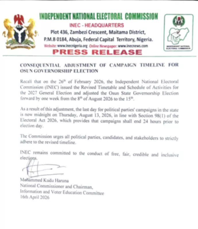 INEC Adjusts Osun Governorship Election Campaign Timeline by One Week