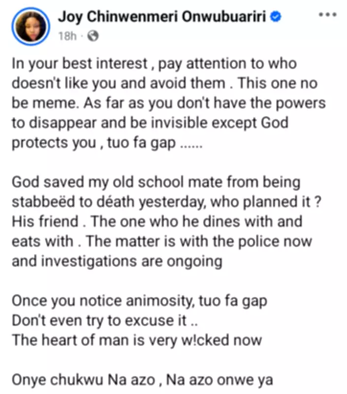 Nigerian Lady Warns: Avoid People Showing Animosity After Friend's Attack Plot