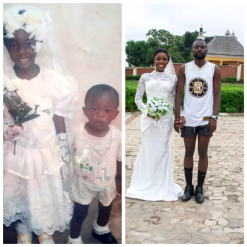 Nigerian Man Recreates Childhood Photo with Sister on Her Wedding Day