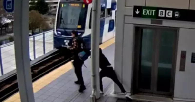 Shocking CCTV Footage Shows Man Attempting to Push Commuter in Front of Moving Train