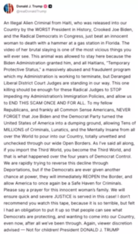 Trump Blames Biden for Migrant's Brutal Attack on Florida Mother