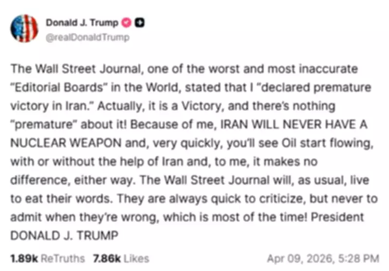 Trump Denies Premature Victory Claim, Blasts WSJ Over Iran Commentary