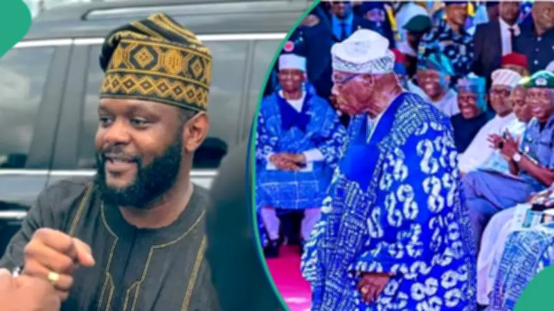 Viral Video Shows Obasanjo's Playful Beard Tug with Seyi Tinubu at Ogun Event