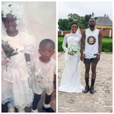 Nigerian Man Recreates Childhood Photo with Sister on Her Wedding Day