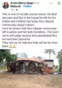 Benue Woman Curses Community for Burning Late Uncle's House
