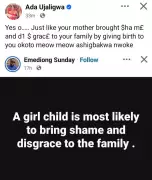 Nigerian Doctor Claps Back at Man Who Said Girl Child Brings Shame to Family