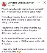 Nigerian Returnee Abandons Bottled Water for Sachet Due to High Cost