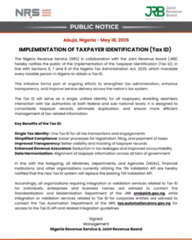Nigeria Implements Mandatory Tax ID for All Taxable Persons