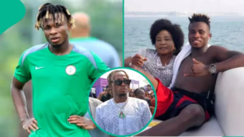 Super Eagles Star Samuel Chukwueze Breaks Down at Mother's Burial in Abia
