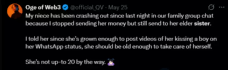 X User Cuts Niece's Allowance Over Romantic WhatsApp Posts