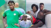 Super Eagles Star Samuel Chukwueze Breaks Down at Mother's Burial in Abia