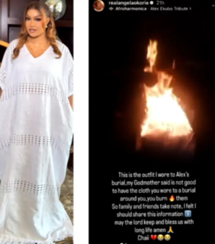 Angela Okorie Fires Back at Critics Over Burning Funeral Outfit